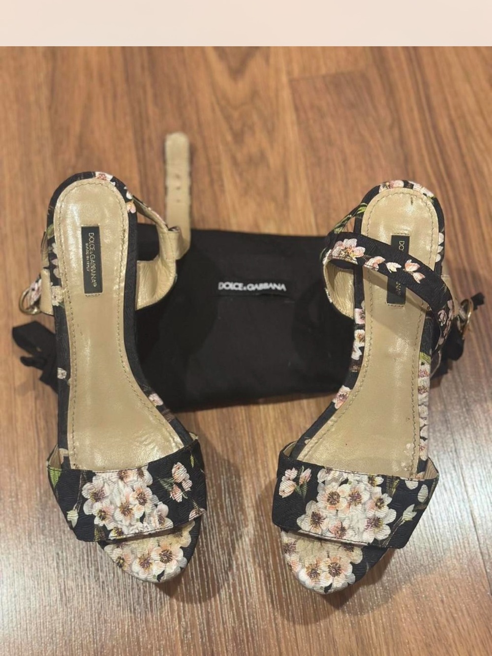 Dolce & Gabbana Black Floral Ankle-Strap Heels